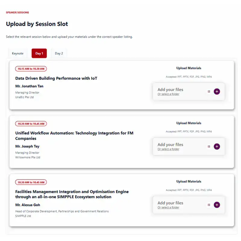 The Project Crew - Speaker Upload Module - Digital Event Solutions - Event Company Singapore